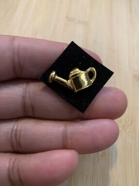 Vintage Gold Watering Can Pin - Small Enamel Garden Accent